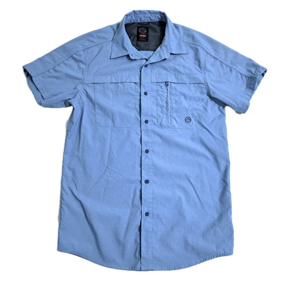 Wrangler ATG Shirt Mens Small Short Sleeve Fishing Boating Trail Hike Camp Blue